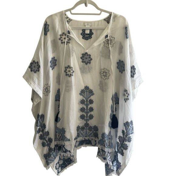 J. Jill Ocean Breeze Botanical Embroidered Poncho Top Kimono Women’s One Size - Picture 3 of 7